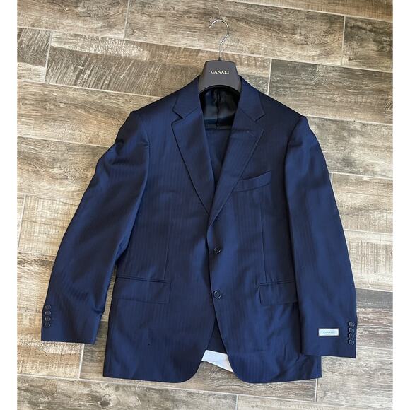 $3295 NWT Canali 100% Wool 2-Button Notched Navy Striped Size 52(42)R